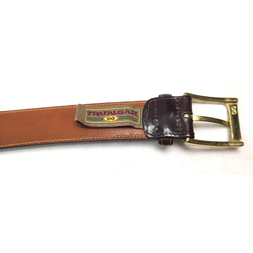 Trafalgar Mens Belt Brown Cortina 38/95 Handmade in USA Goldtone Buckle - Picture 13 of 13